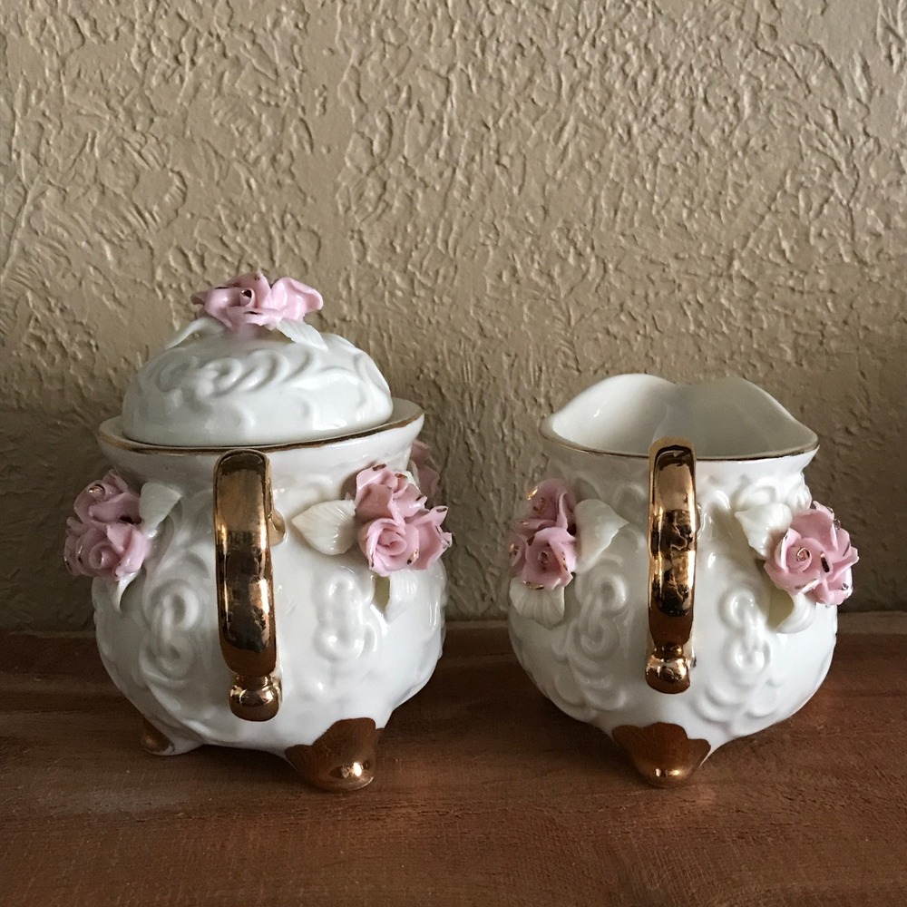 Vintage Cracker Barrel Rose Creamer & Sugar Set Porcelain Giftware - Picture 4 of 11